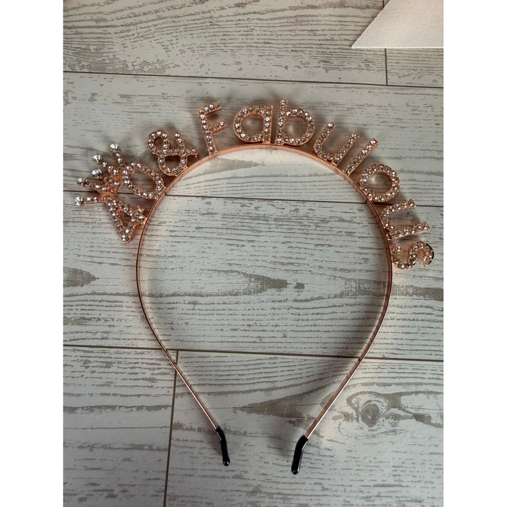 40 & Fabulous Birthday Sash Headband Earrings Set‎ Rose Gold Glitter - Picture 4 of 9